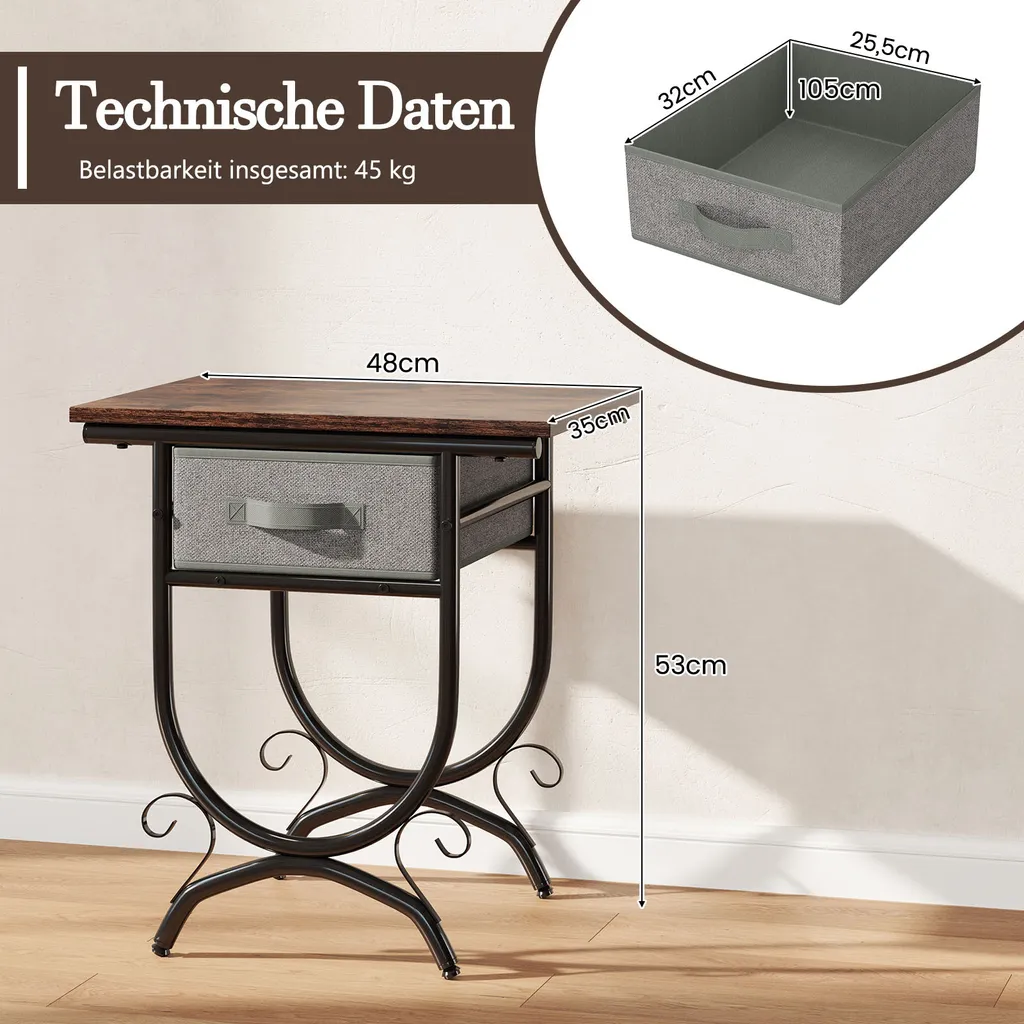 Table d'appoint stable pour petits espaces avec tiroir de rangement 2H - 2