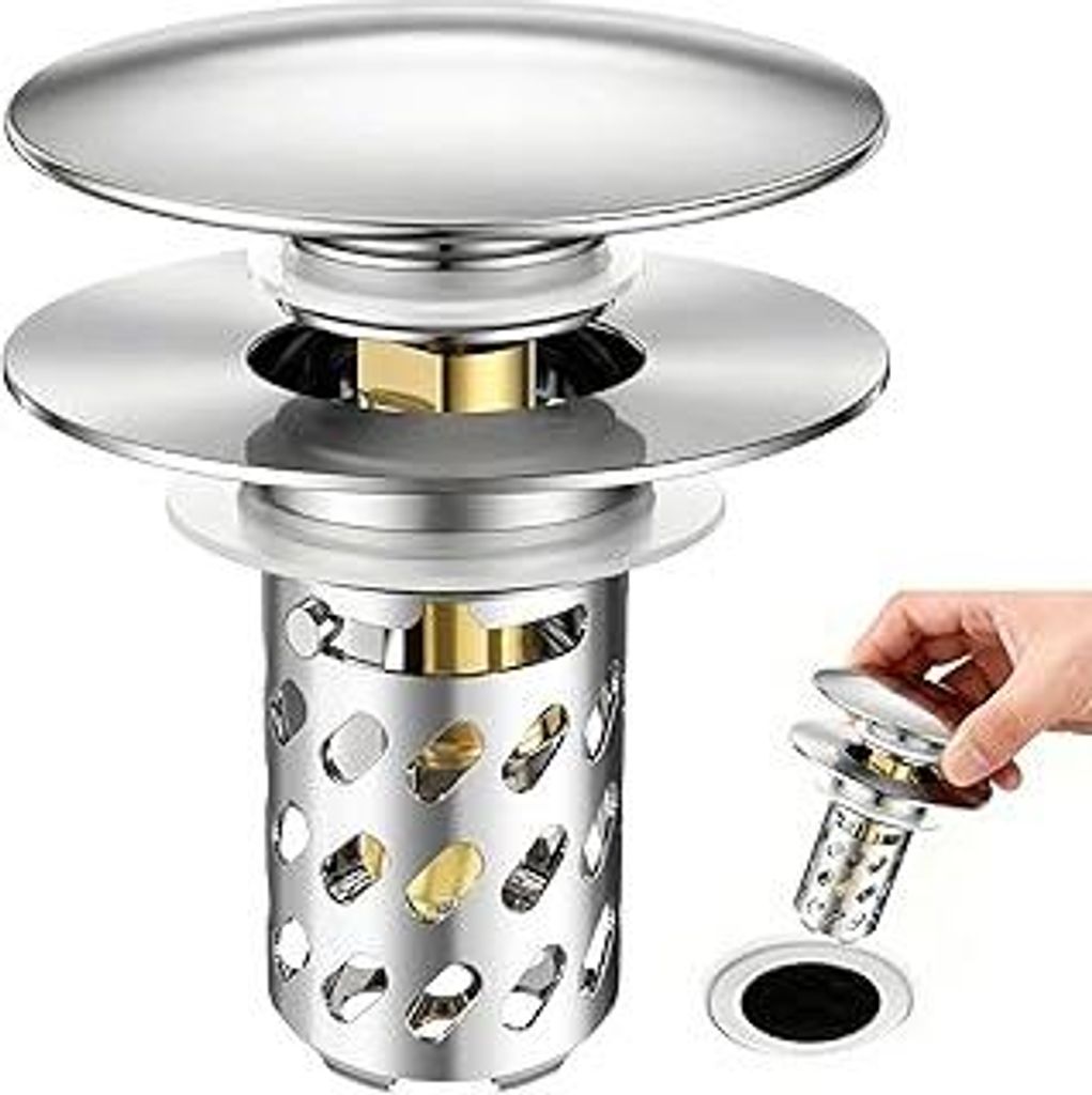 Waschbeckenstöpsel Pop Up Edelstahl Abflusssieb, Universal Abflussstopfen mit Sieb für Waschbecken (28,5-55 mm Loch-Ø), Messing Kern, Anti-Verst...