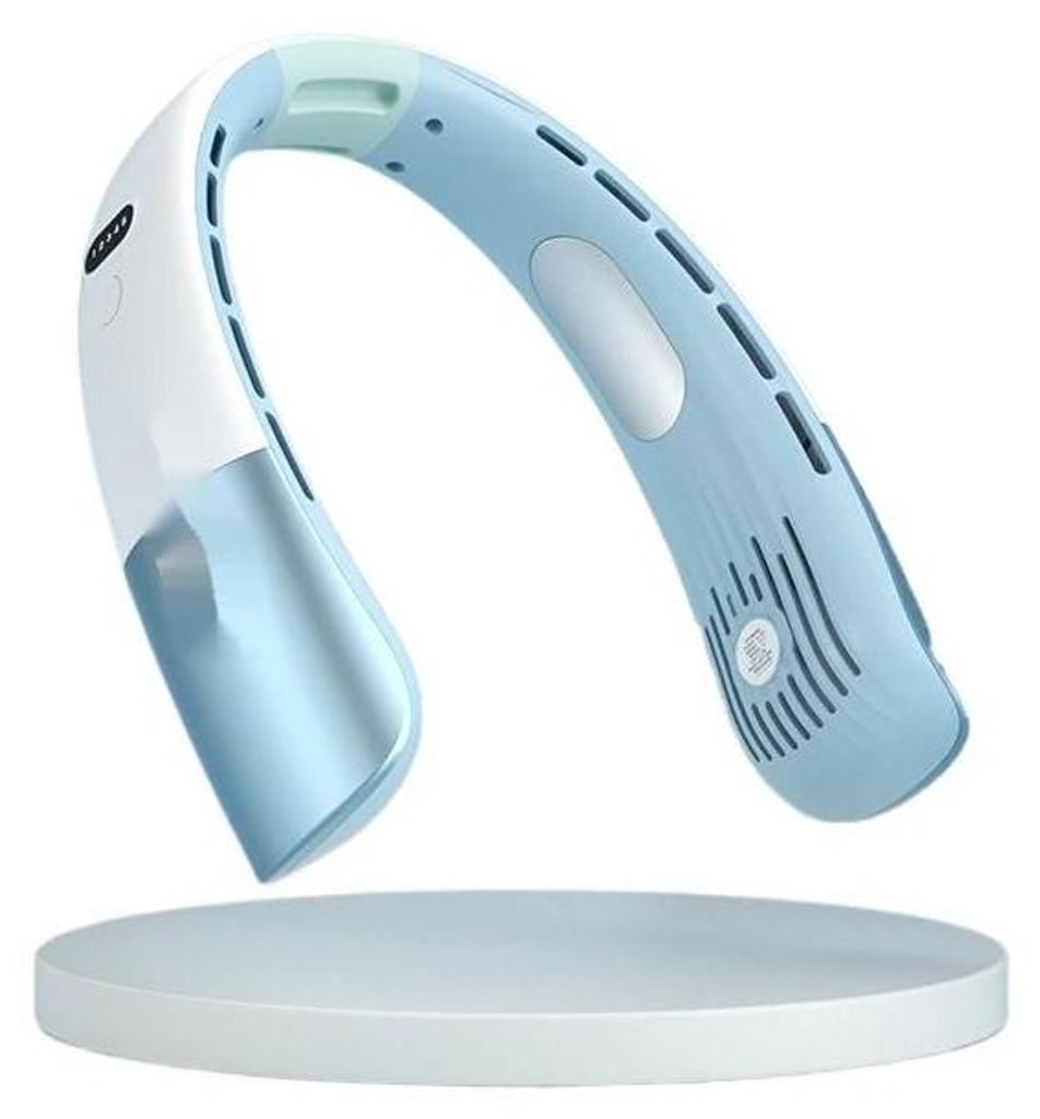 Tragbarer Flügelloser Ventilator - Nackenventilator - 360° Kühlung - 5 Stufen - Lange Akkulaufzeit - Wiederaufladbar - Für Outdoor & Büro - Blau