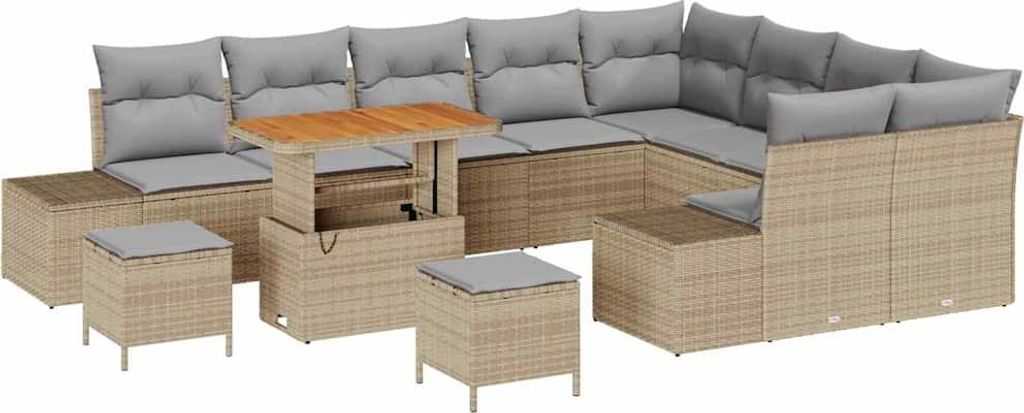 Gartensofa-set mit Kissen 12 pcs Beige Poly-Rattan