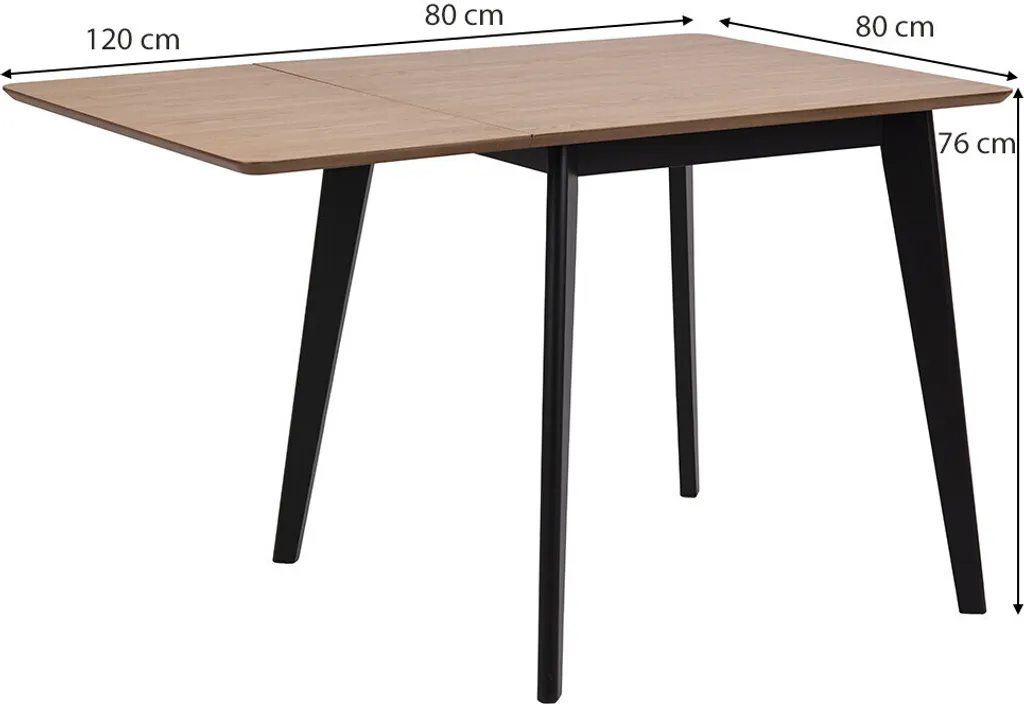 Table de salle à manger Smuk Roxan pliable 80-120 cm Chêne et Noir