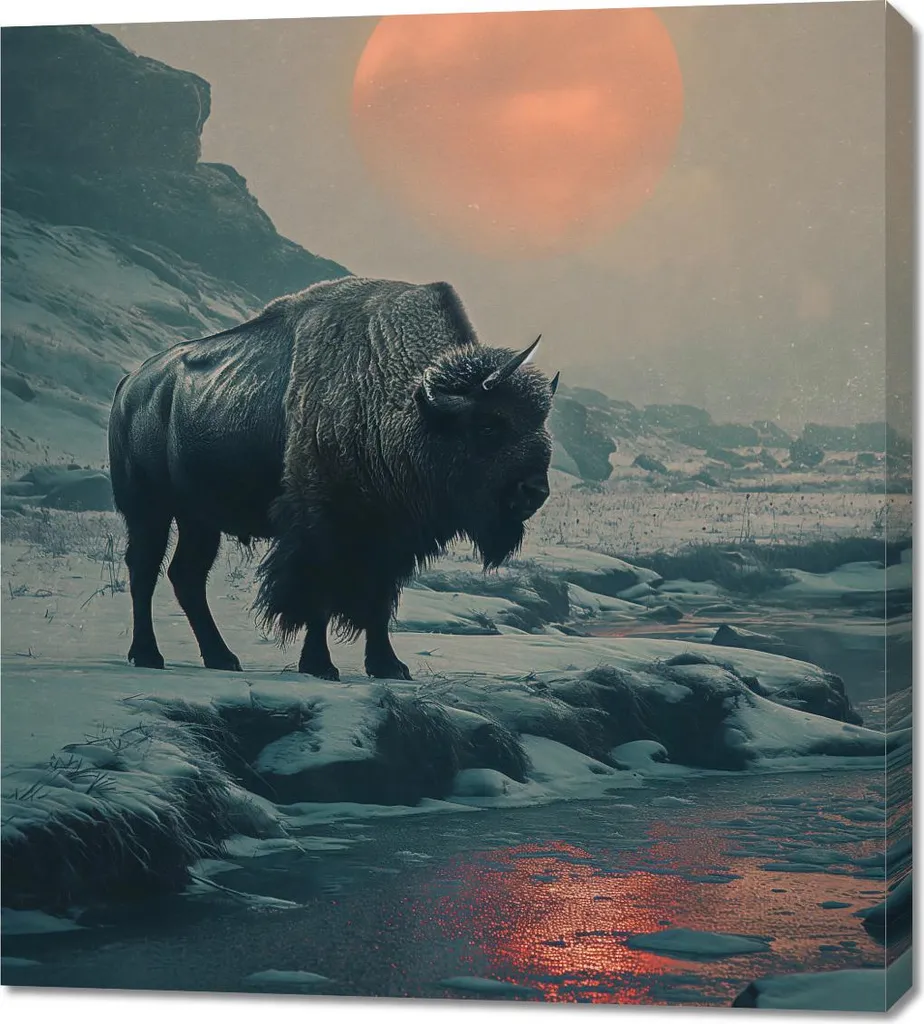 Décoration murale Monolithe au bison : tableau sur toile de 90 x 100 cm