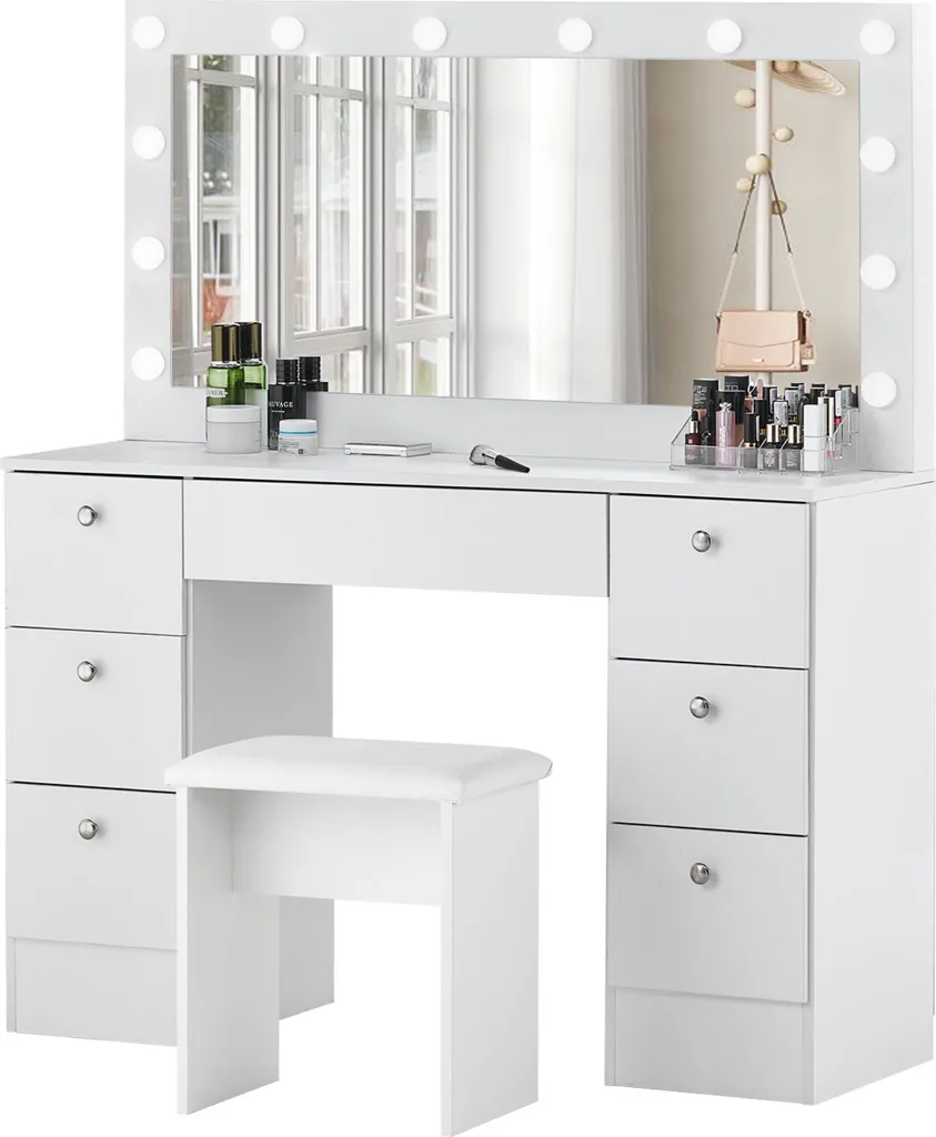 Coiffeuse chambre avec LED et 7 tiroirs CLIPOP pour maquillage et soins