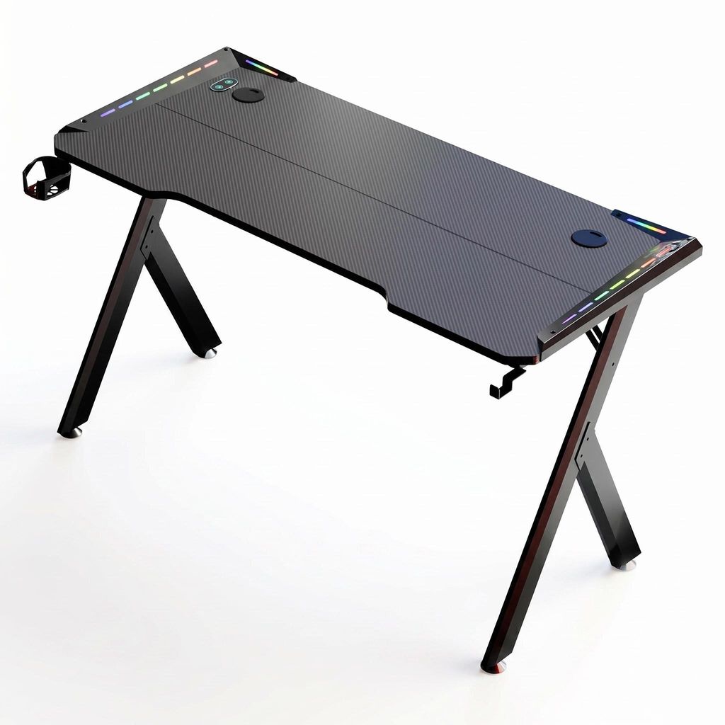 Gaming-Tisch – RGB-Beleuchtung – Getränkehalter – Schwarz – Produktbild 
