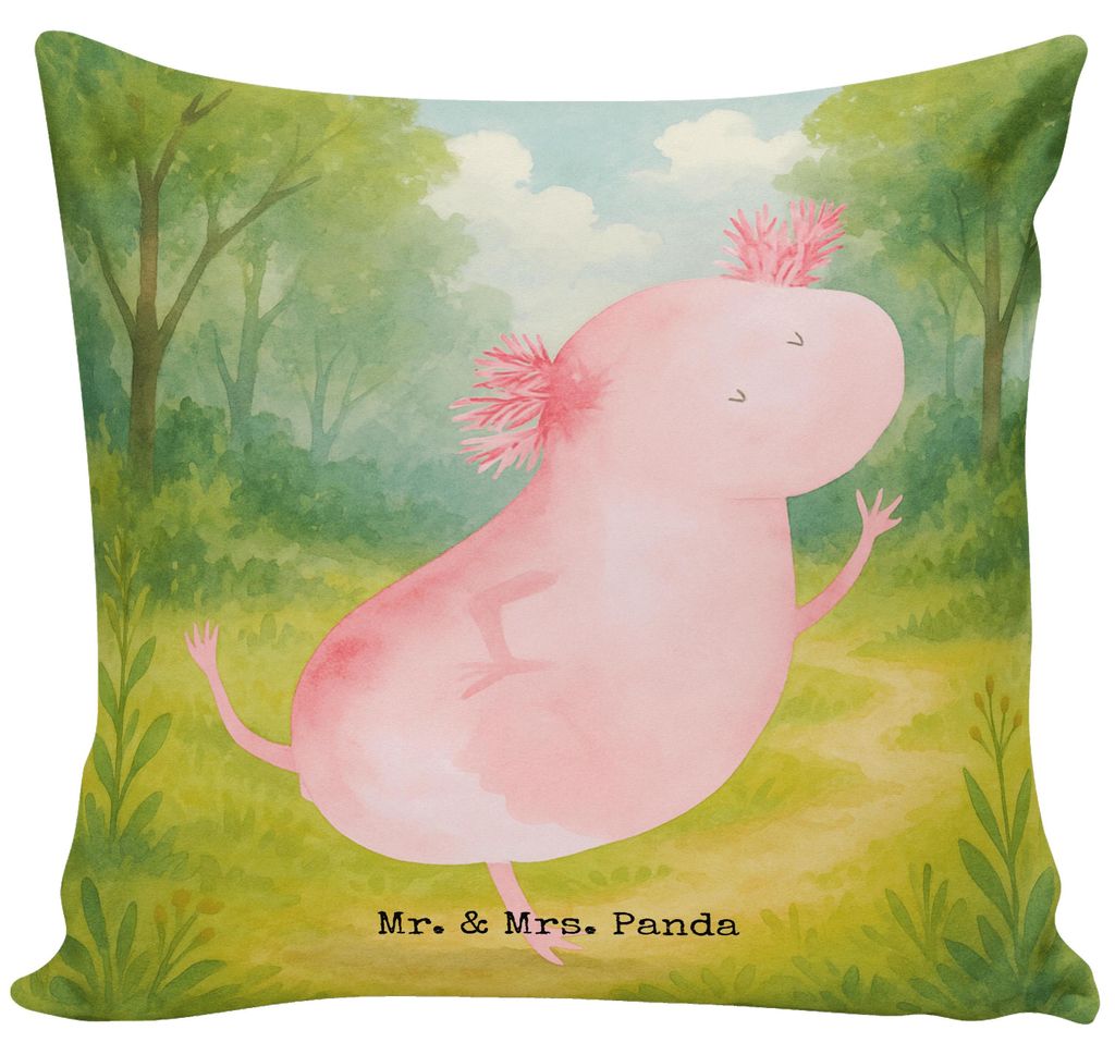 Mr. & Mrs. Panda flauschkissen Axolotl Tanzen Design - Weiß - Geschenk, Axolot, Deko Kissen, gut Gelaunt, Lurch, Polster, Freudig, 40x40, Kuschel,...