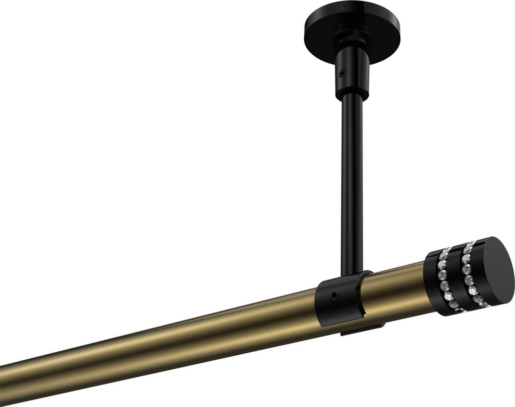 Interdeco Gardinenstange / Vorhangstange Messing Antik / Schwarz, Typ Sonette Estana (Glitzerkappe) ohne Ringe, Deckenmontage, 20 mm Ø 1-läufig, ...