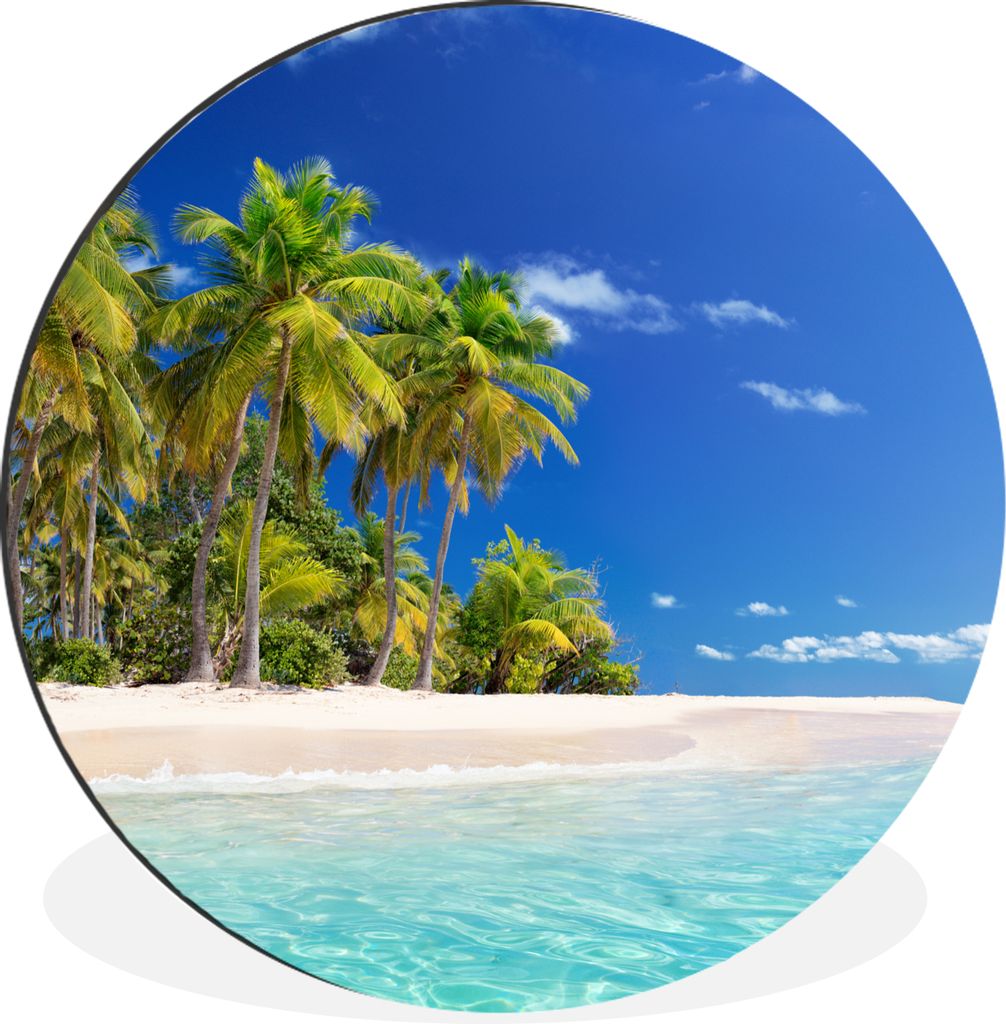 MuchoWow Aluminium Wandkreis Strand - Meer - Palme - Sonne - Sommer Ø 90 cm Wanddeko Modern Wohnzimmer - Mauerkreis - Wandbilder - Runde Bild - ...