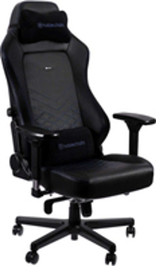 noblechairs Hero PolyurethanLeather, Luftgefüllter Sitz, Gepolsterte Rückenlehne, Schwarz, Schwarz, Blau, Stahl, Schwarz