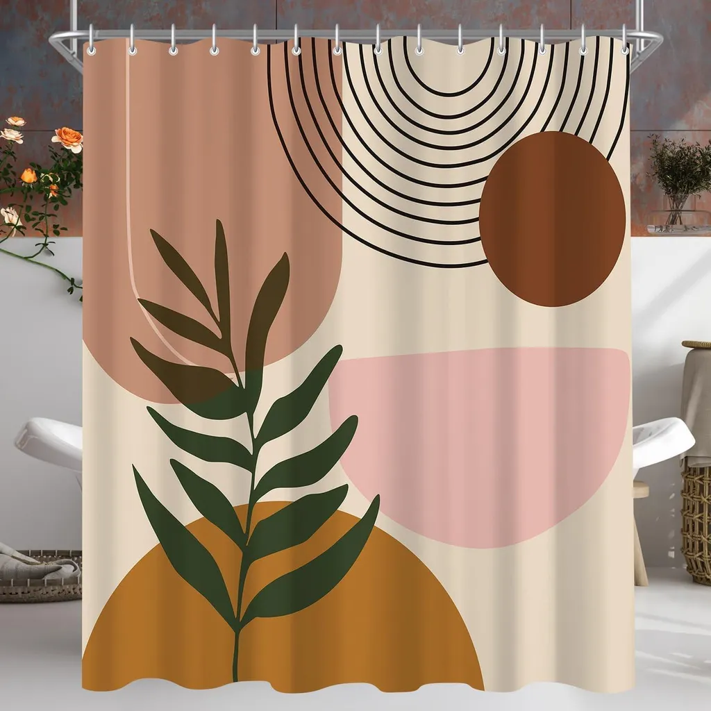 Tenda da doccia Foglie 240x200cm Poliestere Idrorepellente Antimuffa Bagno