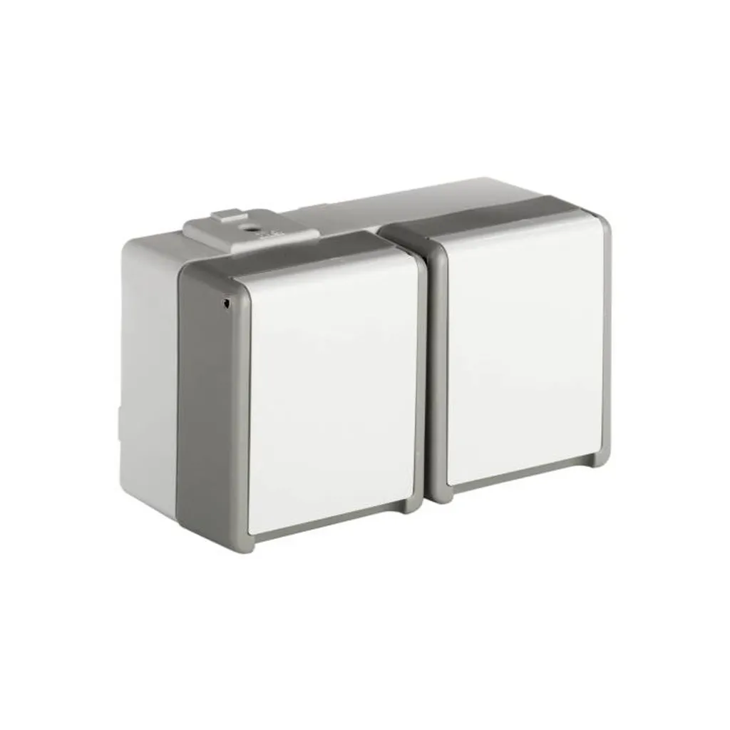 Prise 2 voies Delta IP44 horizontale grise avec couvercle et snap-in