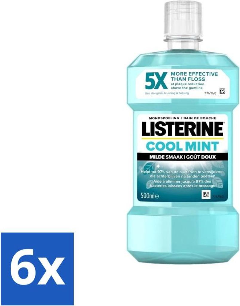 Listerine Mundwasser – Cool Mint – Milder Geschmack – 500 ml - Vorteilspack - 6 Stücke