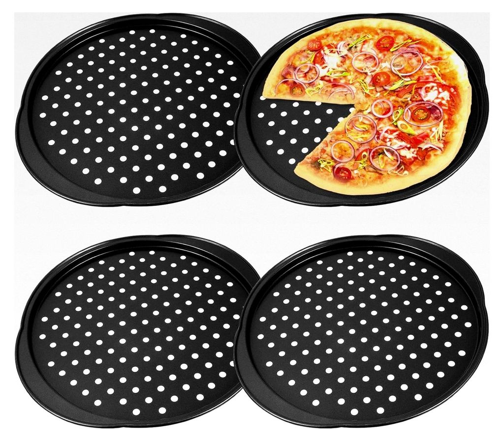 4er Set Pizzableche mit Löchern aus Kohlenstoffstahl 35,5 x 32 x 1,3 cm, Antihaftbeschichtete Backbleche für den Ofen und den privaten sowie gewe...