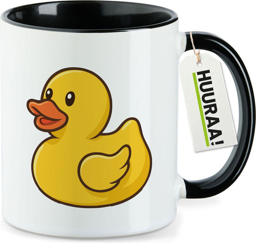 Huuraa Kaffeetasse Quietscheente Gummiente Badeente 330ml Schwarz Keramik Kaffeebecher Geschenkidee