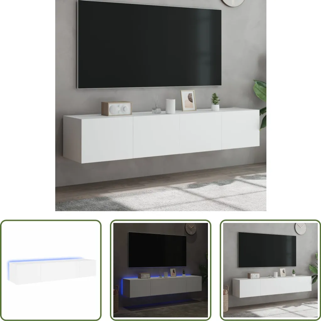 Set 2 Pensili TV Gamer Bianco LED | Mobile Sospeso 80x35x31 cm per Console