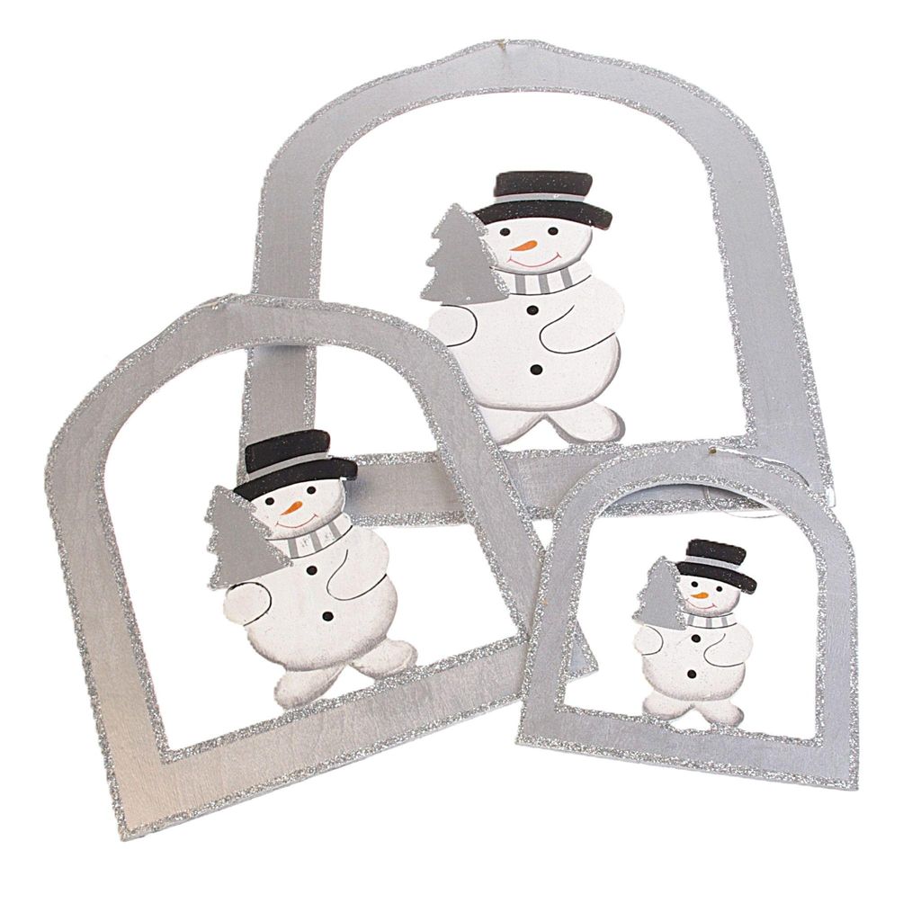 Weihnachtsdeko Hänger-Set Schneemann - Weiß-Silber - 3 Stück - 3384 01