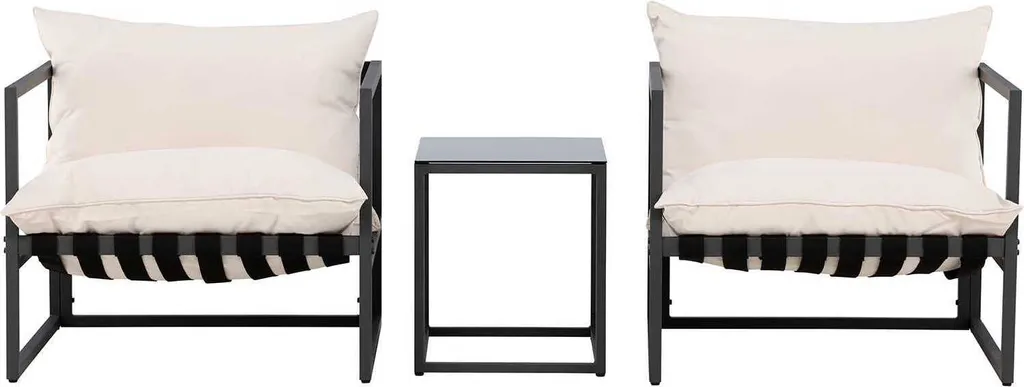Fauteuils en Acier et Table d'Appoint Noire Messinasalon Haute Qualité