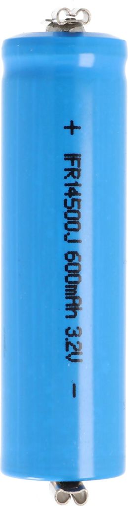 3,2 Volt Solar Akku Lithium IFR 14500 AA mit 2,8mm Buchsen 600mAh LiFePo4 Akku Flat Top ungeschützt Masse 14,2 x 50,2mm