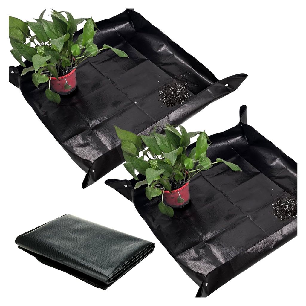 2 Stück Pflanzmatte 100 × 100 cm wasserdichte Unterlage, faltbare Gartenmatte aus PE-Material, geeignet für saubere Gartenarbeit im Innenbereich...