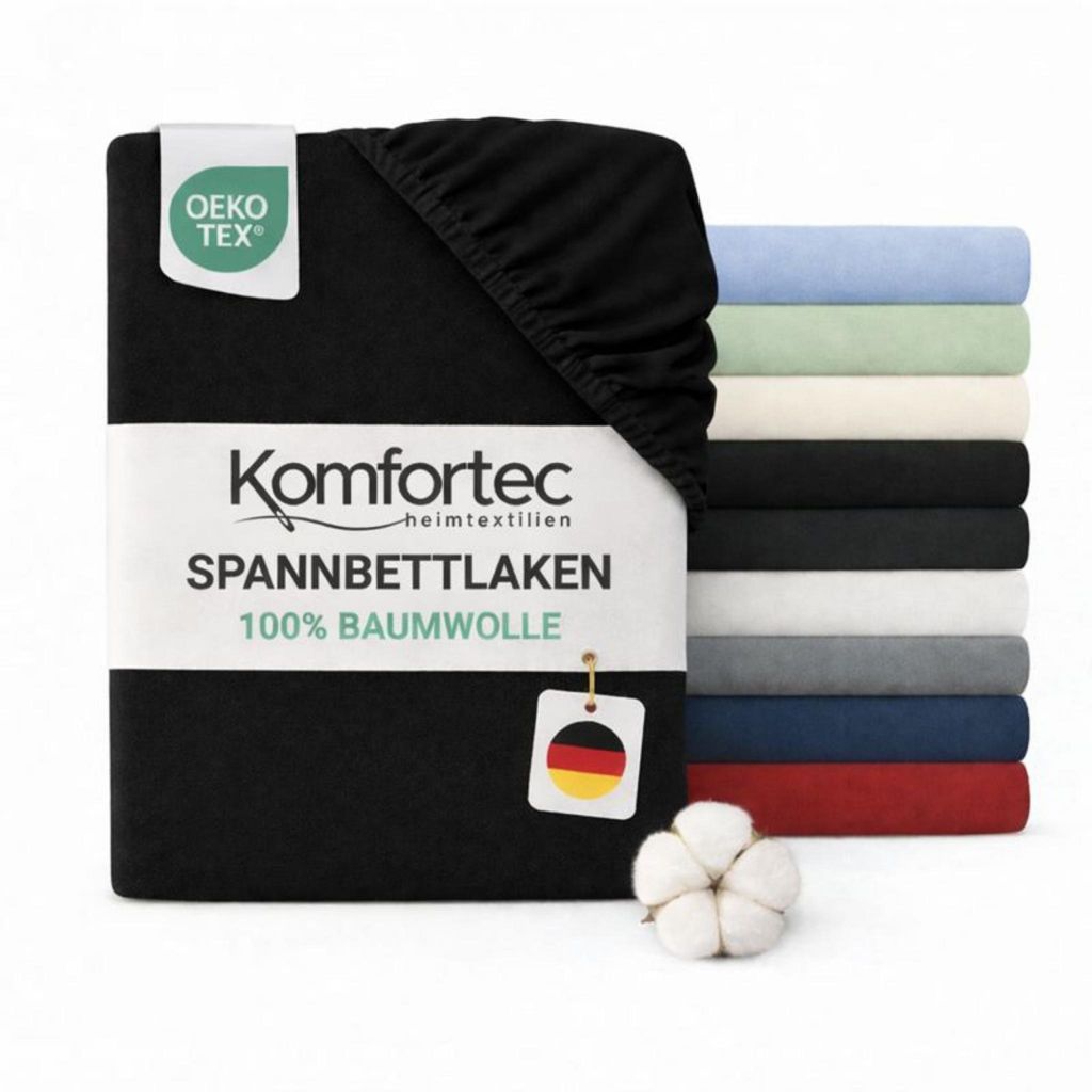 Komfortec Jersey Spannbettlaken 180x200 cm, 100% Baumwolle, Schwarz