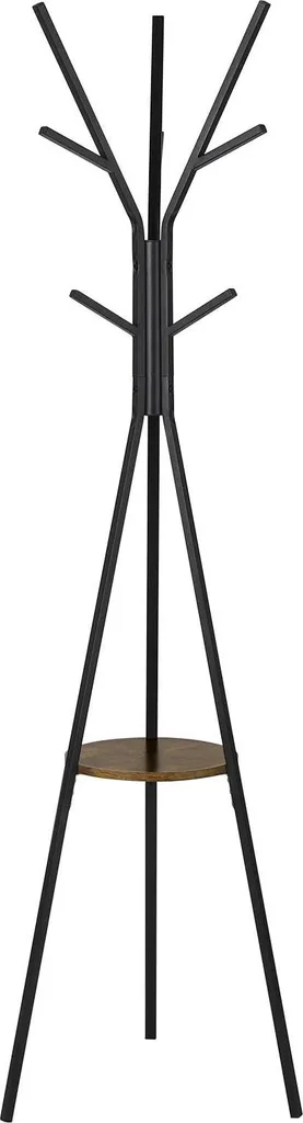 Portemanteau design arbre 9 patères en métal noir avec tablette basse