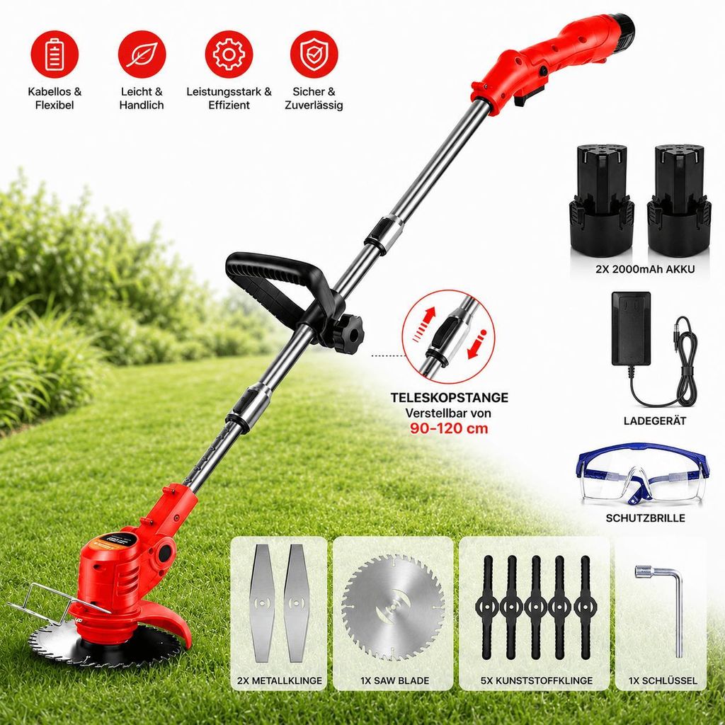 Akku-Rasentrimmer mit 2 Batterien, Freischneider, Produktbild 