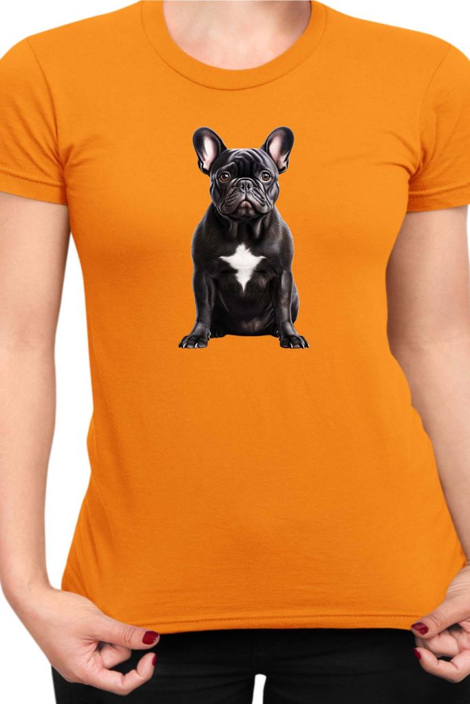 Damen T-Shirt Dogs Breeds French Bulldog Dog Breed 006, Lady XL / Orange