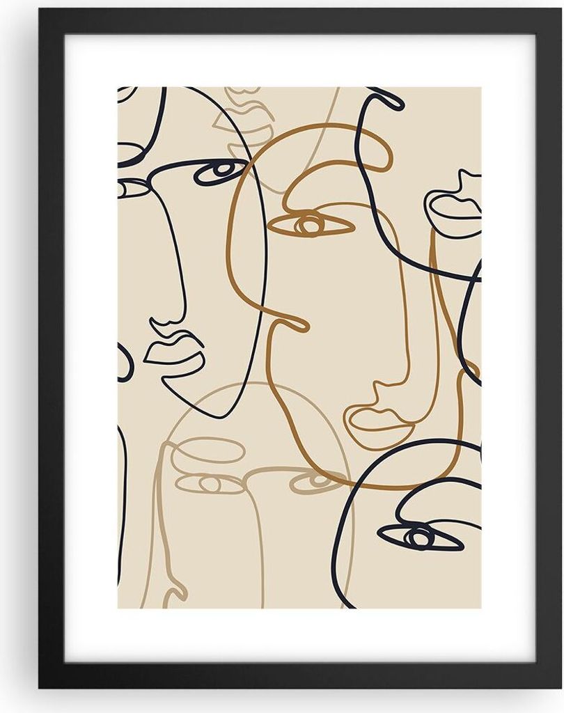 Gerahmtes Poster - Schwarzer Rahmen - Frau Gesicht Linie - 30x40 cm - Wand Bild - Wanddeko - Wandbilder - Kunstposter - Wandposter - Bilderrahmen -...