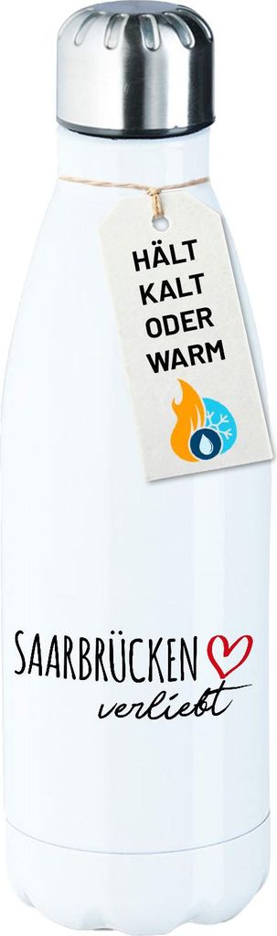 Huuraa Trinkflasche Saarbrücken verliebt 500ml White Edelstahl Wasserflasche Trinkflasche Geschenkidee