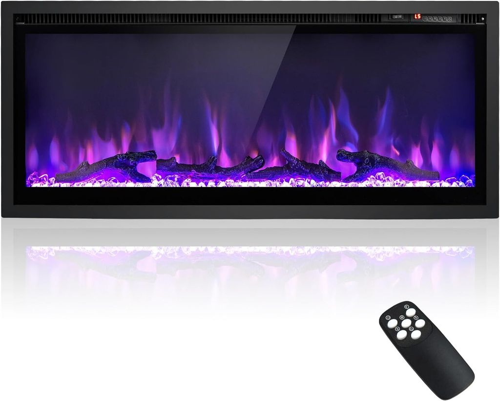 GOPLUS 91 cm Elektrokamin, Elektrischer Wandkamin mit Fernbedienung & Touchscreen, Kaminofen Wand mit 9 Farben Flammeneffekte & 5 einstellbaren Hellig