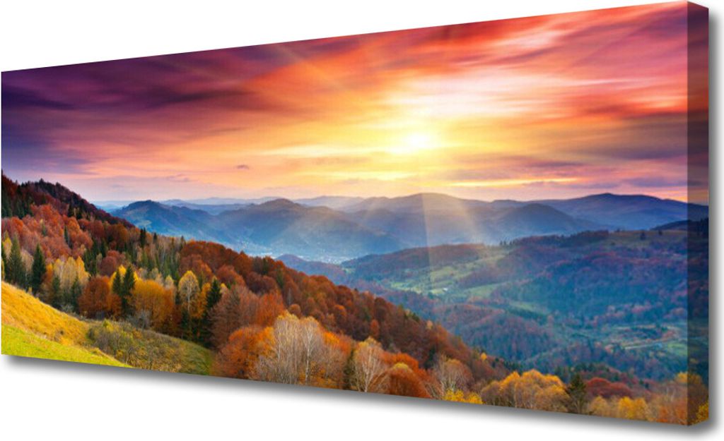 Tulup Leinwand-Bilder 125x50 Wandbild Canvas Kunstdruck Gebirge Wald Gelb Landschaft