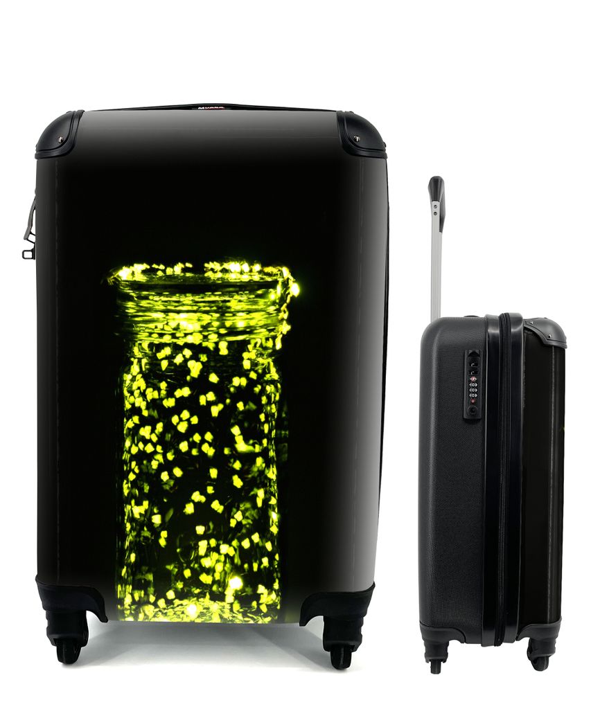 MuchoWow Koffer Handgepäck Trolley Rollkoffer Kleine Reisekoffer mit 4 Rollen - Ein Glasgefäß gefüllt mit blinkenden Glühwürmchen - Cabin S...