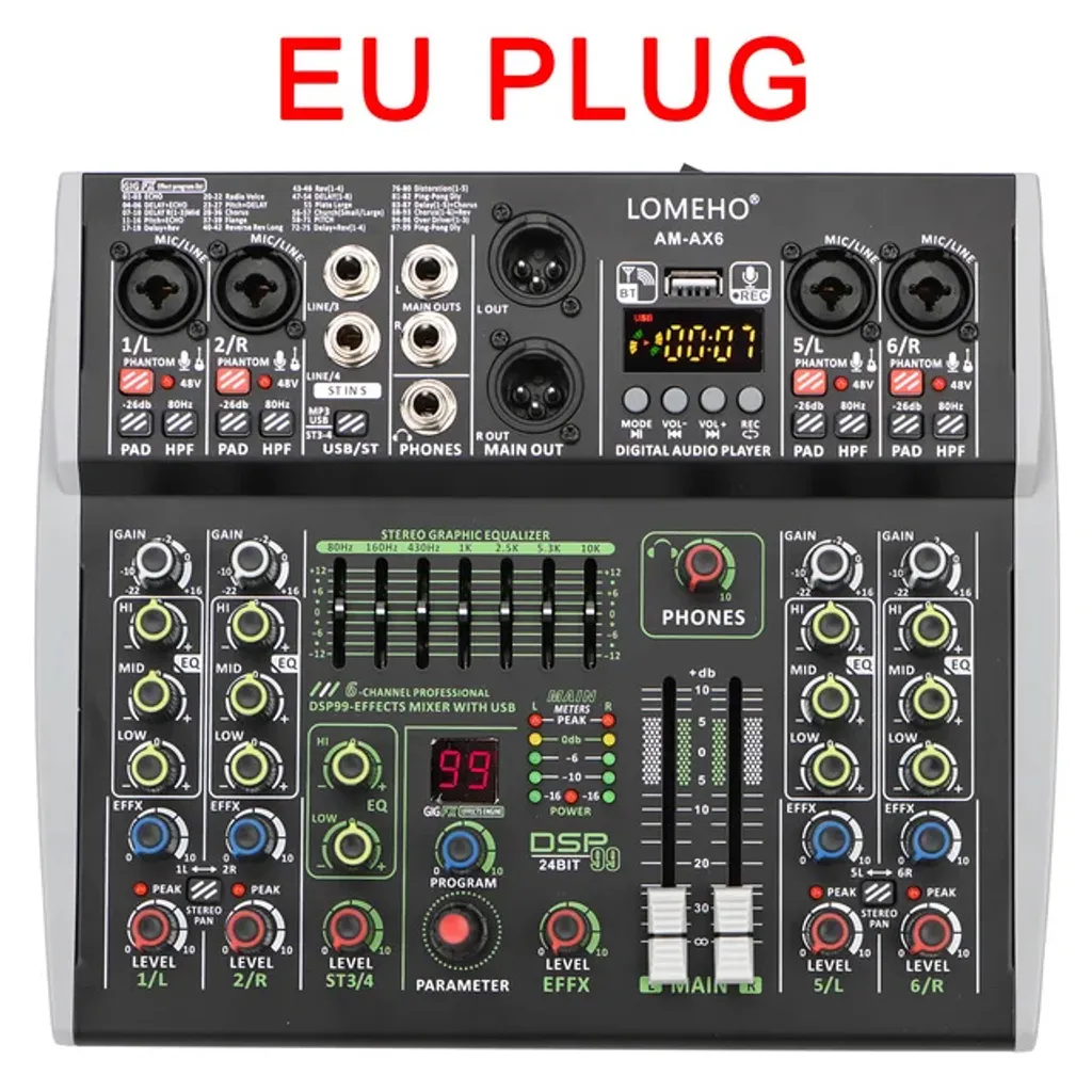 Mixer, 99 effetti Dsp, connessione Bluetooth, 6 canali EU PLUG - 2