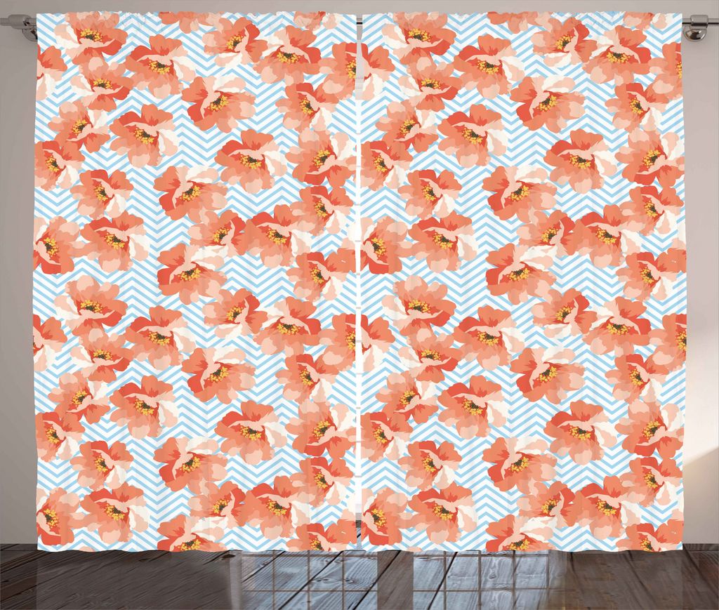ABAKUHAUS Koralle Rustikaler Vorhang, Romantische Mohnblumen, Wohnzimmer Universalband Gardinen mit Schlaufen und Haken, 280 x 225 cm, Hellblau Gel...