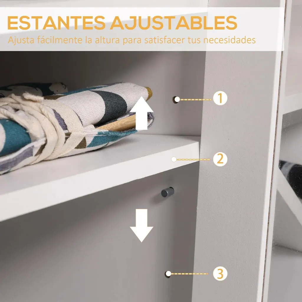 Buffet bas de cuisine design blanc et bois avec porte-bouteilles intégré - 6