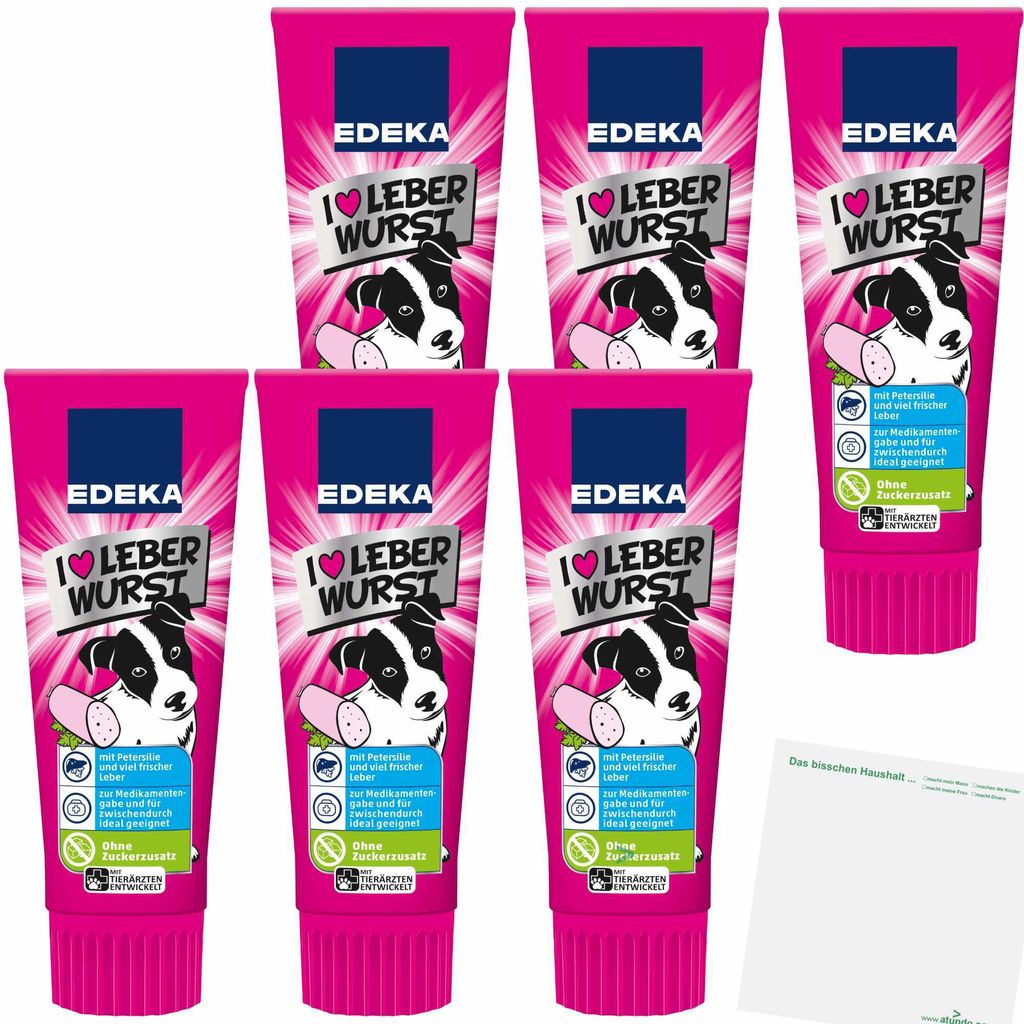 Edeka I love Leberwurst für Hunde ideal zur Medikamentengabe und für zwischendurch 6er Pack (6x75g Tube) + usy Block
