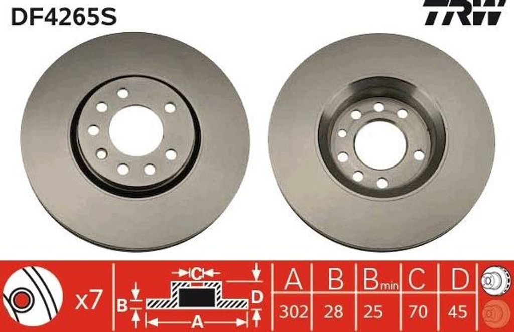 TRW DF4265S Bremsscheibe OE 93171500 kompatibel mit Signum, Vectra