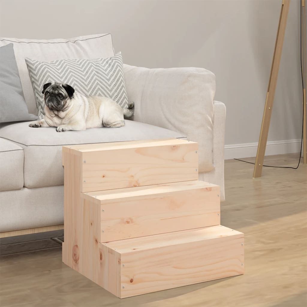 Cloris Designermöbel Haustiertreppe 40x37,5x35cm Massivholz Kiefer - 2026Neu362899 - Sonstiges Hundezubehör