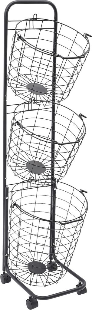 3 Fächer Metall Wäschekorb mit Rollen abnehmbar schwarz