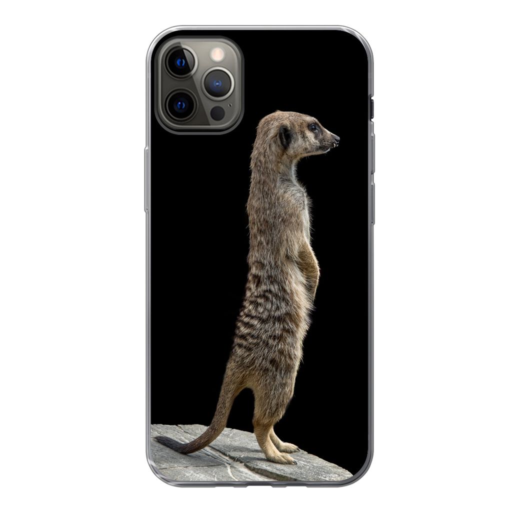 MuchoWow Handyhülle Schutzhülle Hülle für iPhone 12 Pro Max Erdmännchen - Wilde Tiere - Schwarz Silikon Softcase Handy Hülle - Hartschale