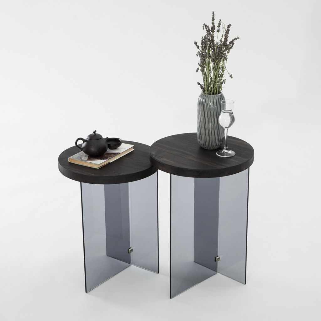 Skye Decor, Serenity 2 - Anthracite, Dark Grey, Couchtisch-Set, 100 % gehärtetes Glas, Anthrazit, 35 x 51 cm