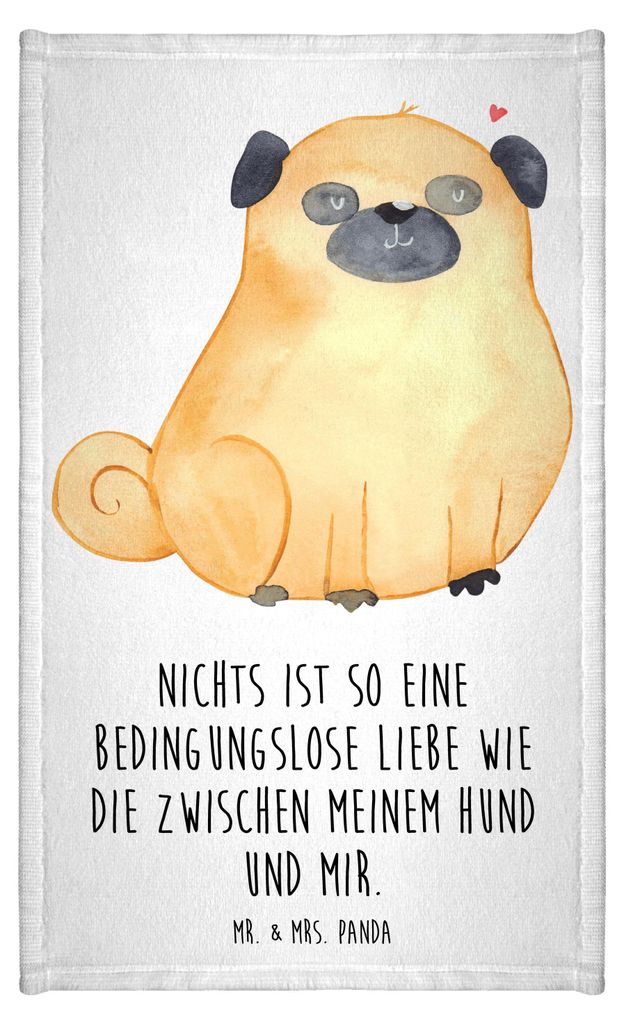 Mr. & Mrs. Panda Handtuch Mops - Weiß - Geschenk, Sprüche, Pure Liebe, frottier gästehandtuch, gäste wc, Klein, Knuffig, Design, Gästetuch, Hund