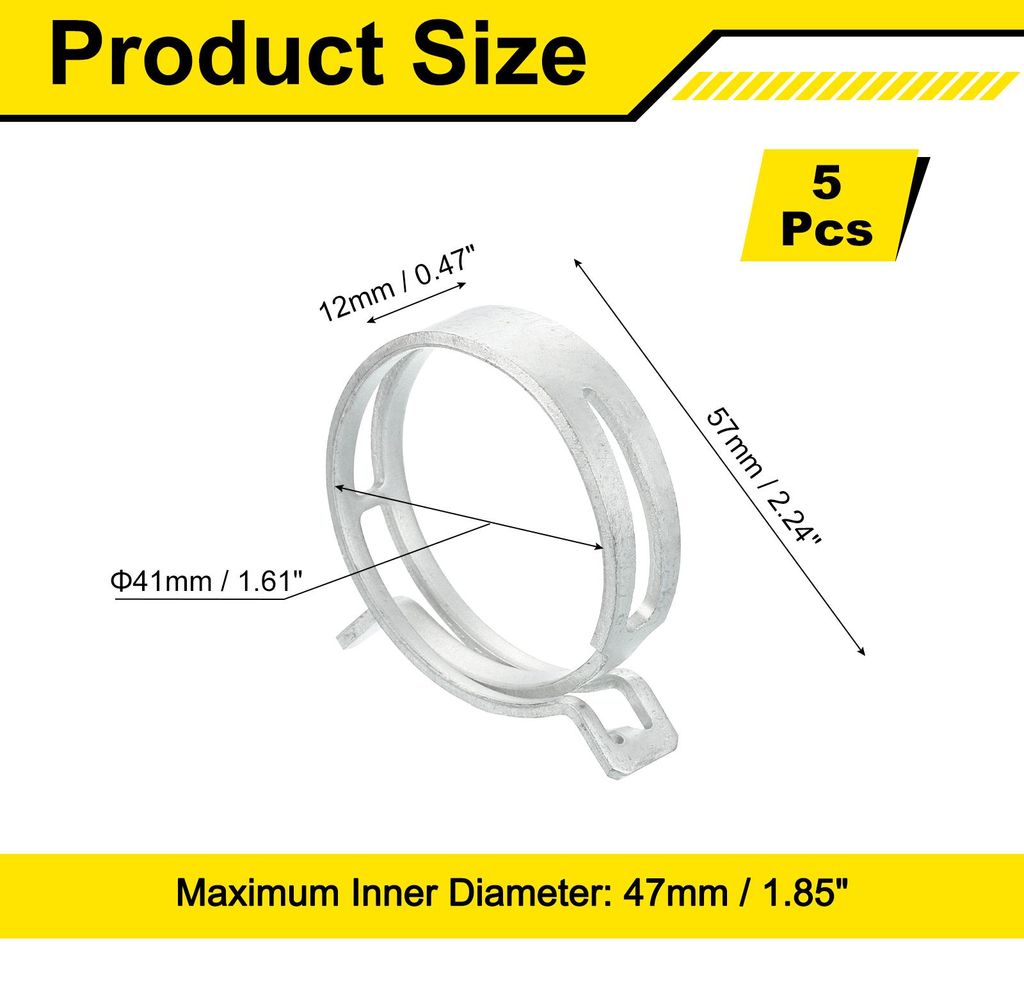 5 Stk. Schlauchschellen, 47mm ID Benzinschlauch Schellen, Kraftstoffleitung Rohrschellen, Wasserleitung Luftschlauch Schlauchschelle Fastener, Silber
