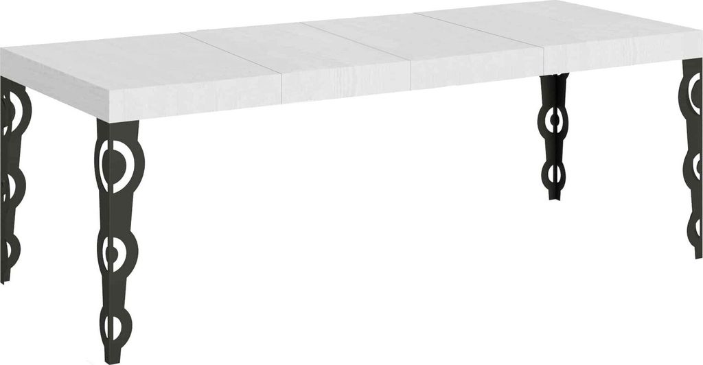 Ausziehbarer Tisch 90x160/264 cm Karamay Premium Weiß Esche Anthrazit Gestell