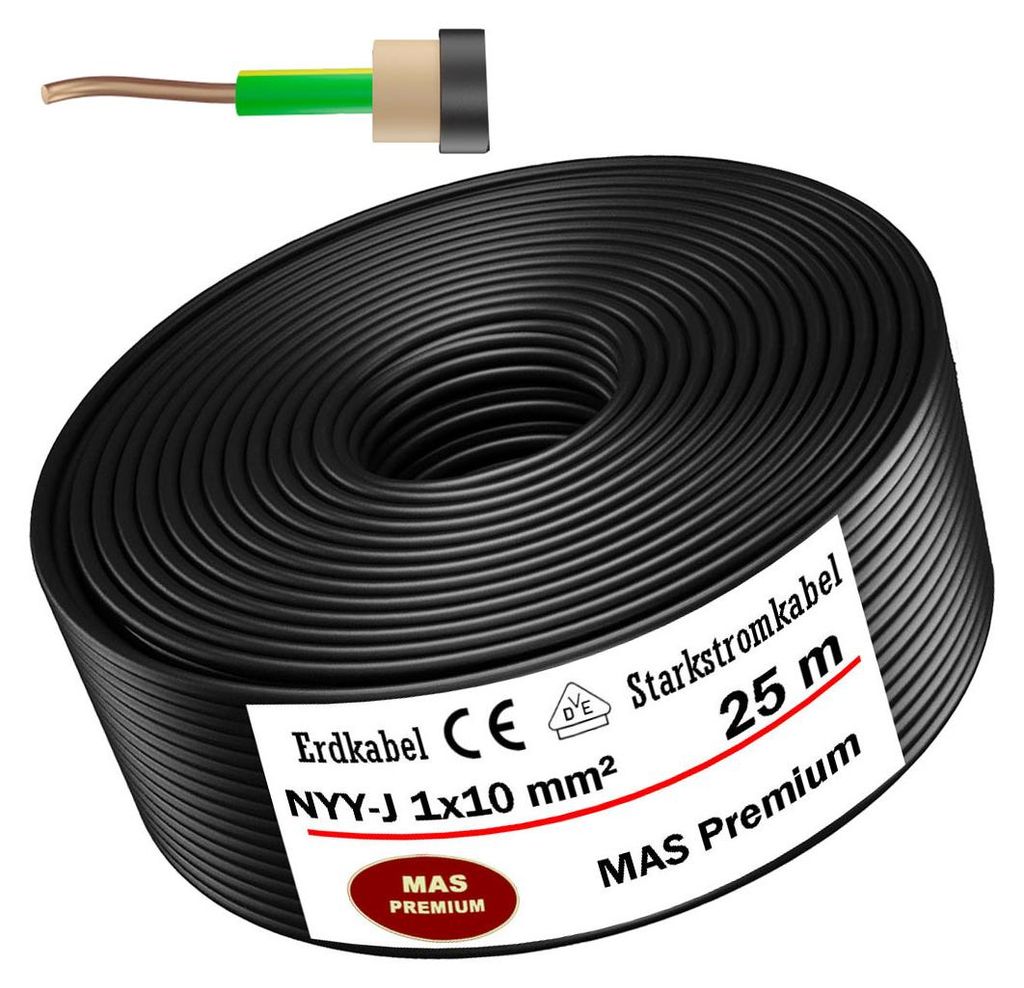 25m Erdkabel Starkstromkabel NYY-J 1x10 mm² Elektrokabel Produktbild 