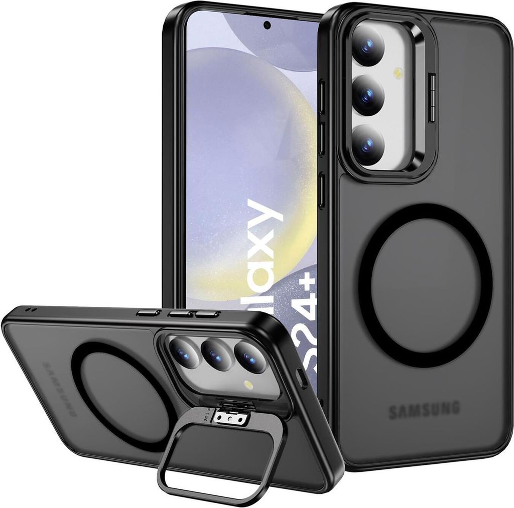 Conie Magsafe Schutzhülle für Samsung Galaxy S24 Plus Kunststoff Hard Case Magnet Cover Hülle mit Aufstellfunktion in Schwarz matt