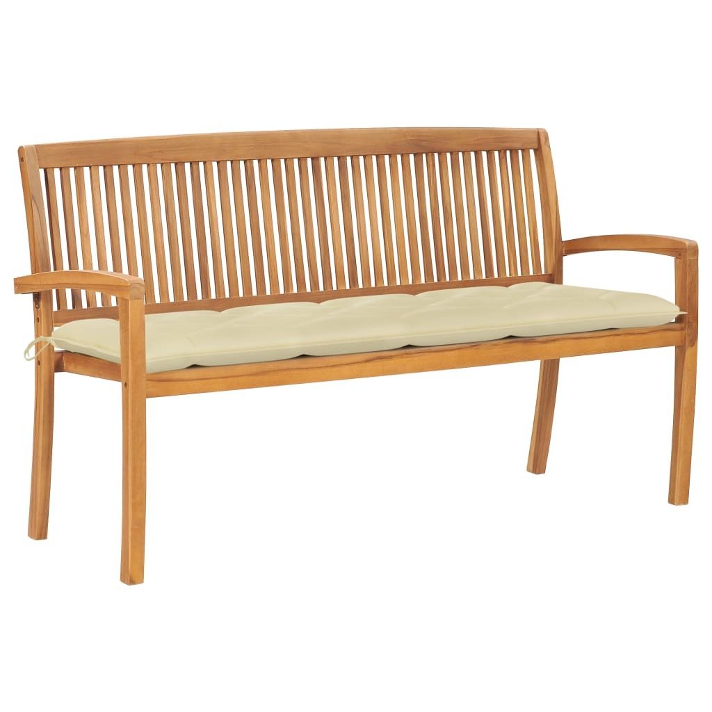 The Living Store Stapelbare Gartenbank mit Auflage 159 cm Massivholz Teak