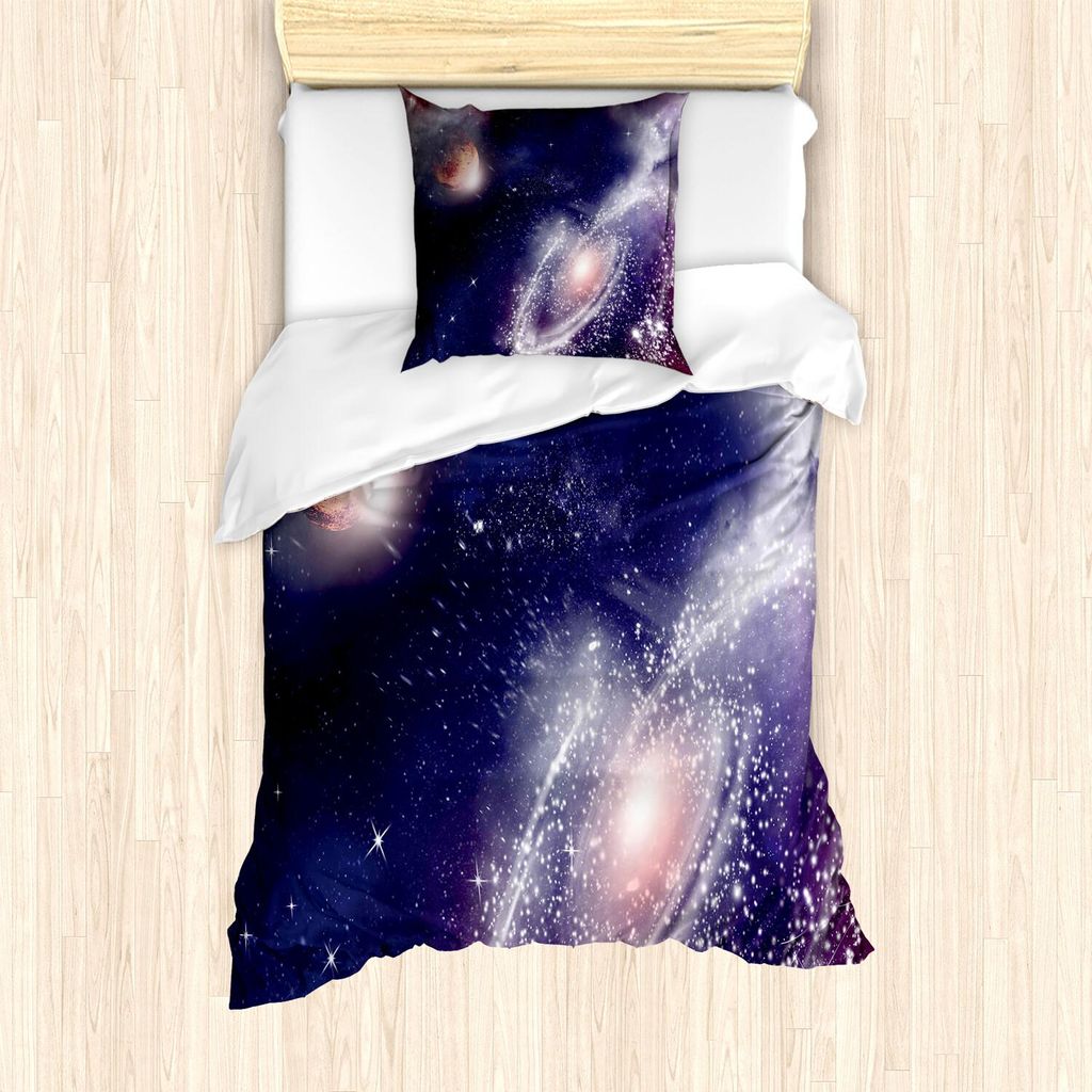 ABAKUHAUS Universum Bettbezug Set, Nebel und Planet Kosmischer galaktischer Weltraum-nächtlicher Himmel-sternenklare Fantasie, 135 x 200 cm + 80 x...