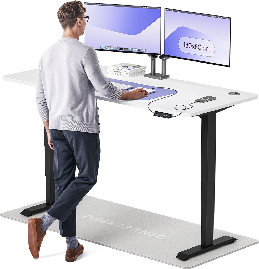 Desktronic HomePro Elektrisch höhenverstellbarer Schreibtisch 180x80cm Schwarz/Weiß mit Memory-Funktion, Anti-Kollisions Technologie, USB-A und U...