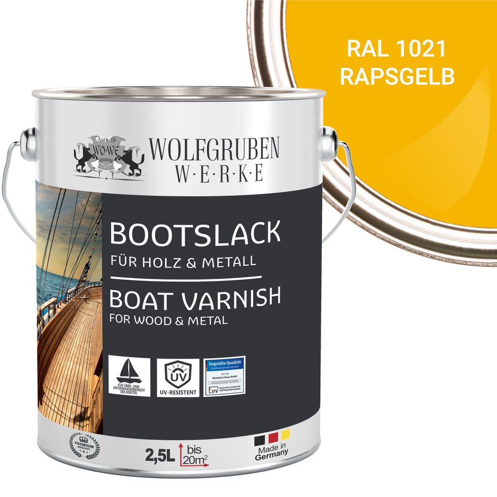 Bootslack Parkettlack Schiffslack Holzlack Seidenglänzend für Holz Boot Schiff W400 Rapsgelb - 2,5L