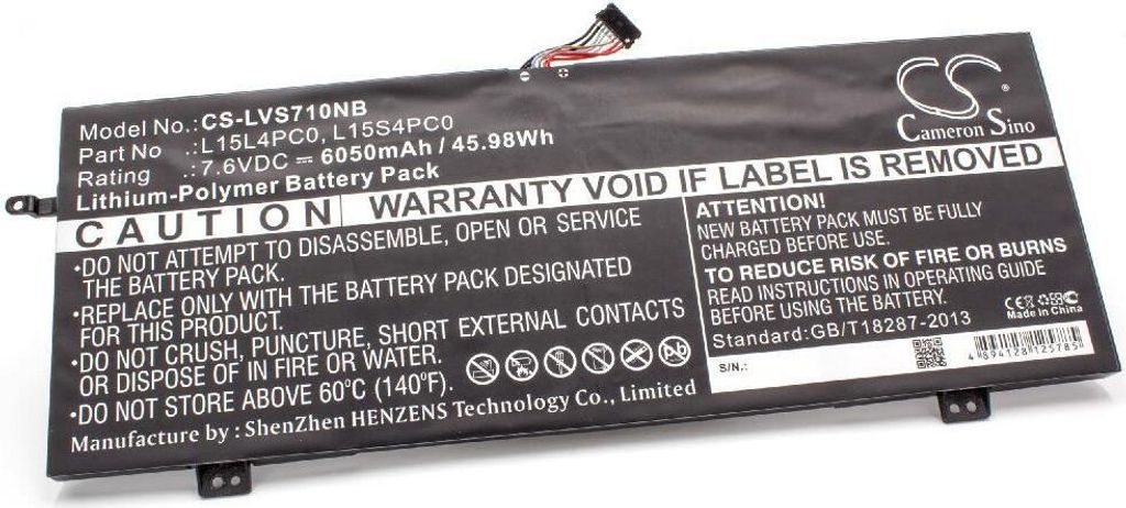 vhbw Akku kompatibel mit Lenovo IdeaPad 710S-13 (i5-6200U/4GB/256GB), 710S-13 (i5-6200U/4GB/128GB) Notebook (6050 mAh, 7,6 V, Li-Polymer)